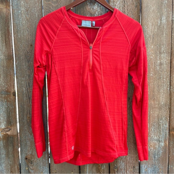 ATHLETA Women’s Orange Red Long Sleeve Half Zip Pullover Sweatshirt Size Small - Picture 1 of 9